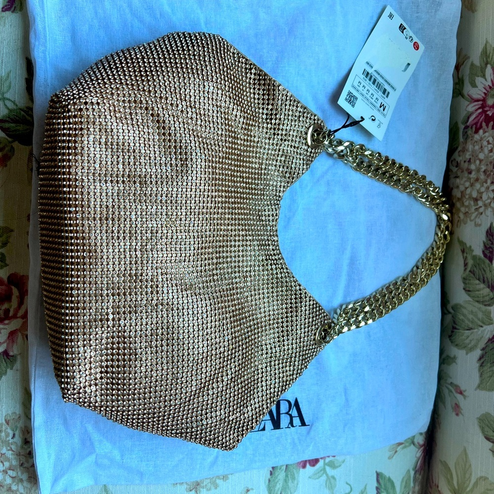 BNWT ZARA ✨ Crystal ✨ satchel in champagne 🍾